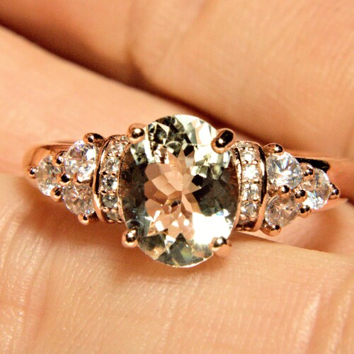 15.6 Tcw. Madagascar Morganite, CZ, 925 Sterling Silver, 14K Rose Gold Plated Ring - Gorgeous Unheated Morganite Ring, shops Gemstone Ring