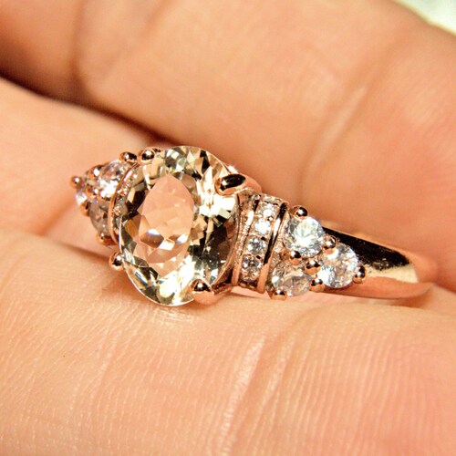 15.6 Tcw. Madagascar Morganite, CZ, 925 Sterling Silver, 14K Rose Gold Plated Ring - Gorgeous Unheated Morganite Ring, shops Gemstone Ring