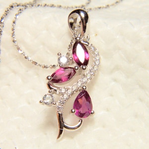 18.0 Tcw. Rhodolite Garnet / CZ, Sterling Silver, White Gold Plated Pendant - Stunning Garnet Pendant, Gemstone Pendant, Birthstone Pendant