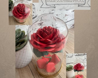 Paper Rose in a bell jar, Personalised Anniversary gift, Wedding Gift,