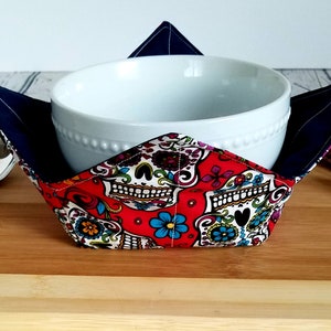 Reversible Soup Bowl Cozy or Ice Cream Cozy - Sugar Skull