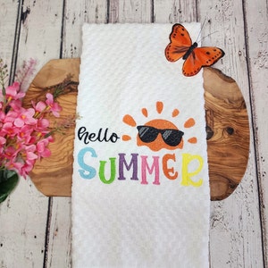 White Kitchen Towel - Hello Summer - Summer Kitchen Decor