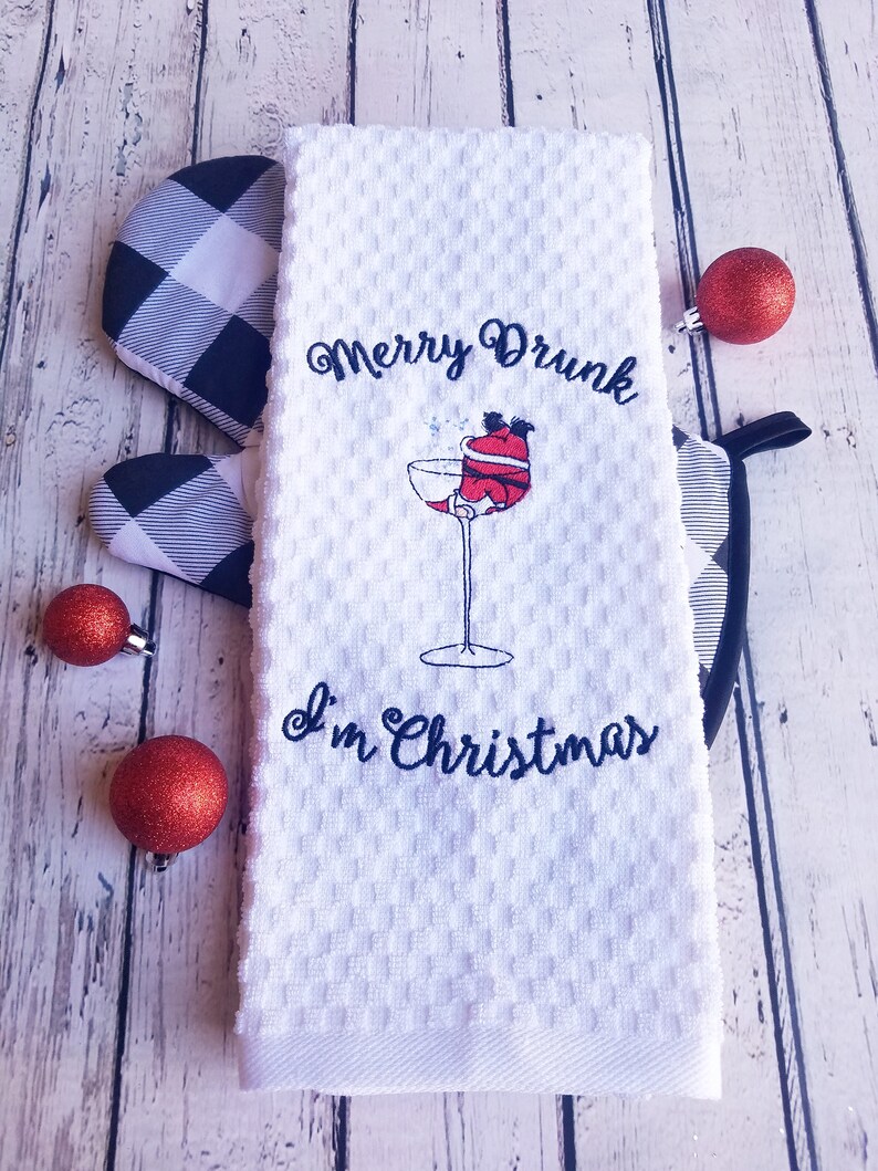 Merry Drunk I'm Christmas Santa kitchen towel | Etsy