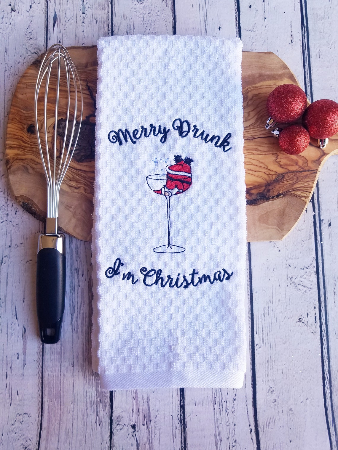 Merry Drunk I'm Christmas Santa kitchen towel | Etsy