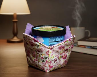 Floral Pint Cozy: Reversible Ice Cream Pint Holder