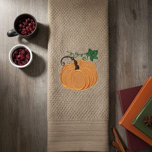 Toalla de cocina color canela - Calabaza de otoño - Toalla bordada
