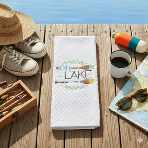White Kitchen Towel - On Lake Time - Fun Summer Towel