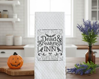 White Kitchen Towel - Dead & Breakfast Inn - Halloween Decor