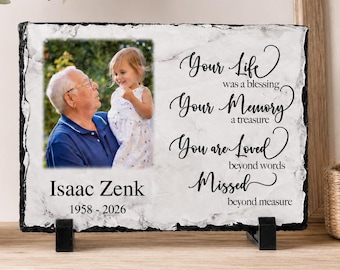 Personalized Memorial Photo Slate Plaque, Sympathy Keepsake Gift
