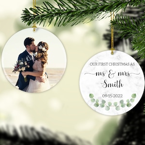 Personalized Wedding Photo Ornament, Custom Wedding christmas Ornament, Keepsake Wedding Gift, Mr and Mrs Ornament, Our First Christmas gift