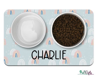 Rainbows design Dog Mat, blue, Personalized Dog Placemat, Custom Pet Food Mat, Pet Bowl Mat, Cat Feeding Mat, New Puppy Gift Minimalist