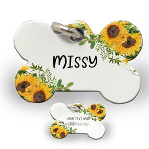 Pet Dog Tag -Yellow Sunflower Name Identification Plate, New Pet Adoption Gift, Custom Printed Dog Tag, Pet Accessory, Pet Id for Dogs
