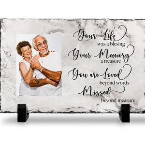 Personalized Photo Slate Plaque, Memorial Rock Slab, Custom Name Loss Gift, Memorial Poem on Solid Rock, Keepsakes