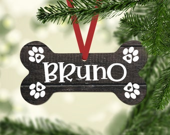 Julgranskulor med hund, Julgranskulor, Personligt hundben, Mörk träprydnad, Personligt hundprydnad, Formad med hundben