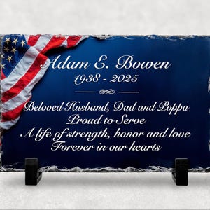 Personalized Veteran memorial plaque. Sympathy Gift for Loss. Custom Military Tribute on Slate. In Memory of Veteran. Patriotic Keepsake
