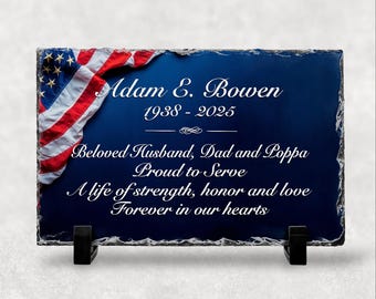Placa conmemorativa personalizada para veteranos. Regalo de condolencias por la pérdida. Homenaje militar personalizado en pizarra. En memoria del veterano. Recuerdo patriótico.