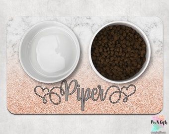 Grau Marmor Rose Gold Glitzer Hund Matte, Marmor personalisierte Hund Tischbeset, benutzerdefinierte Pet Food Matte, Pet Bowl Matte, Katze Fütterung Matte, neue Welpen Geschenk