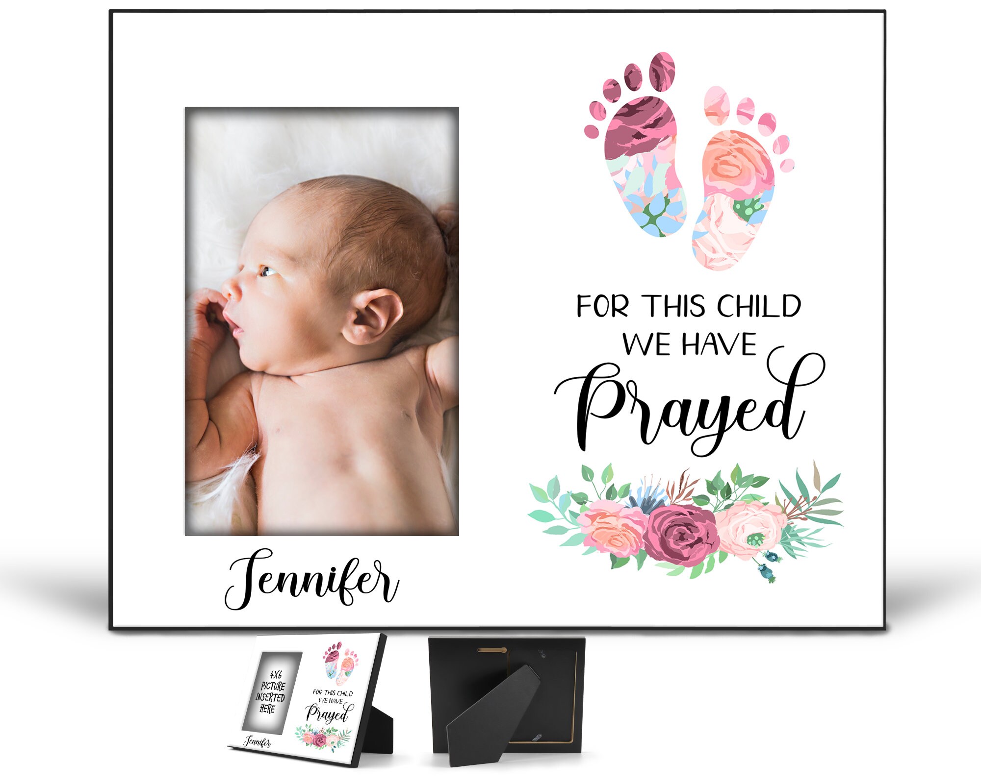 Personalised New Baby Photo Frame Engraved 8x10" Portrait White Wood Effect 
