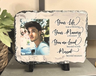 Personalized Photo Slate Plaque, Memorial Rock Slab, Custom Name Loss Gift, Memorial Poem on Solid Rock, Keepsakes