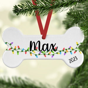 Christmas dog ornament, Christmas lights pet Ornament, Personalized Dog Bone, Dog Ornament Personalized, Dog Bone Shaped, Pet ornament