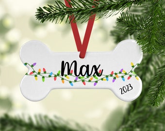 Christmas dog ornament, Christmas lights pet Ornament, Personalized Dog Bone, Dog Ornament Personalized, Dog Bone Shaped, Pet ornament