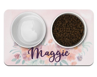 Blush Aquarell Blumen Hundematte, personalisierte Hunde Tischset, individuelle Haustier Futter Matte, Fressnapf Matte, Katzenfütterungsmatte, neues Welpen Geschenk, individuelles Haustier