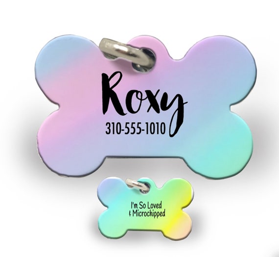 Bone Shape Rainbow Pet ID Unicorn Tags Full Color Dog tag Name Identification Plate, New Pet Adoption Gift, Custom Printed Tag, Accessory
