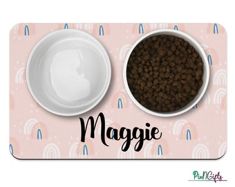 Rainbows design Dog Mat, blush Personalized Dog Placemat, Custom Pet Food Mat, Pet Bowl Mat, Cat Feeding Mat, New Puppy Gift Minimalist