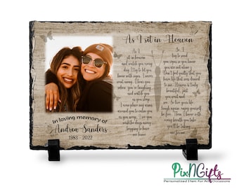 Personalized Memorial Slate Plaque - Sympathy Gift for Loss of a Loved One - Keepsake Remembrance Photo Stone with Poem - Bereavement Gift