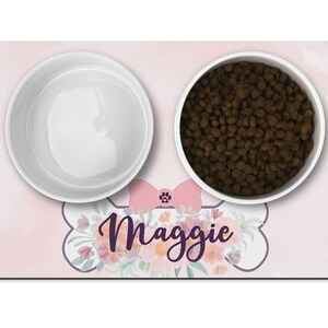 Blush Flowers Dog Mat, Personalized Dog Placemat, Custom Pet Food Mat, Pet Bowl Mat, Cat Feeding Mat, New Puppy Gift, Custom pet