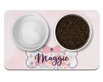 Blush Flowers Dog Mat, Personalized Dog Placemat, Custom Pet Food Mat, Pet Bowl Mat, Cat Feeding Mat, New Puppy Gift, Custom pet