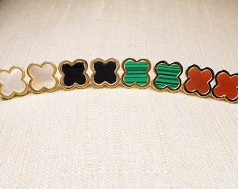 12mm four leaf clover studs in various colors. 18k gold plated sterling silver