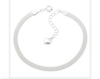 925 Sterling Silver Flat Box Chain Bracelet, Sterling Silver Bracelet for Women, Silver Chain Bracelet