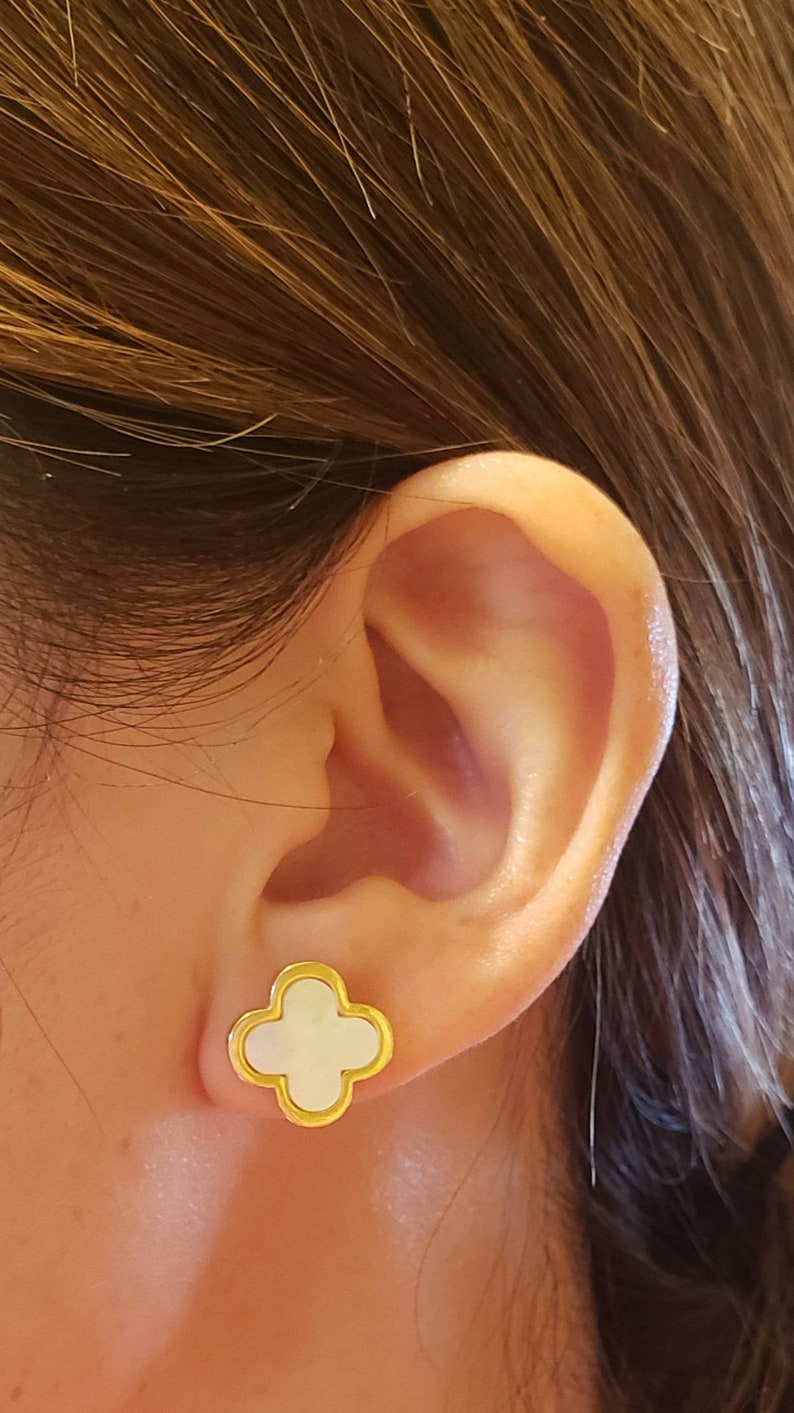 18k gold plated sterling silver 12mm four leaf clover studs in various colors