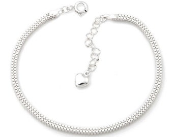 Bracelet à chaîne de boîte en argent sterling 925, bracelet en argent sterling pour femmes, bracelet à chaîne en argent