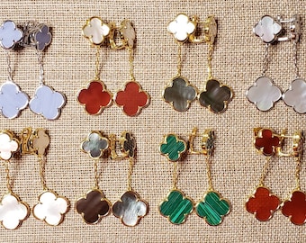 Four leaf clover dangle earrings in various colors. 2 clover drop earrings. 18k gold plated sterling silver