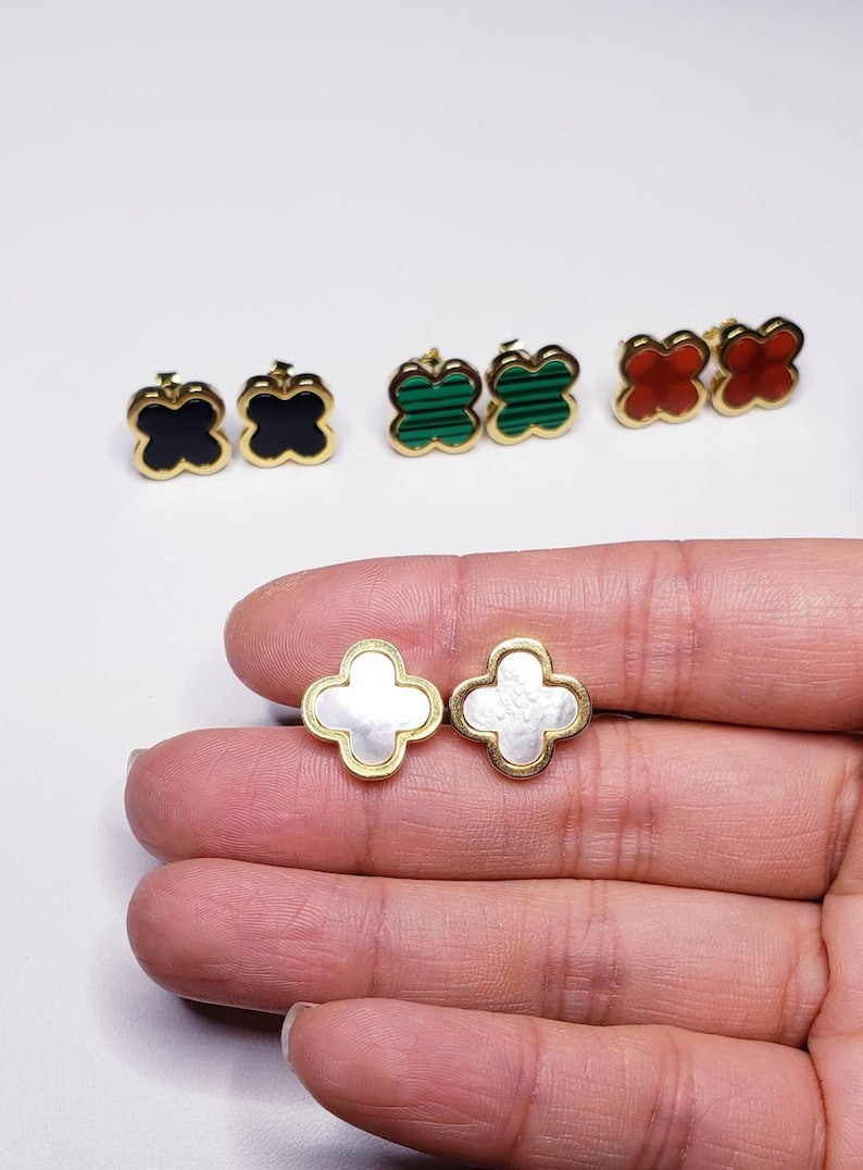 18k gold plated sterling silver 12mm four leaf clover studs in various colors