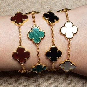 黒いクローバー型チャームブレスレット Black silver clover bracelet - Etsy 日本