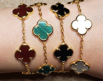 15mm four leaf clover charm bracelet with THICK chain. 5 clover bracelet. Made with 14k gold plated silver