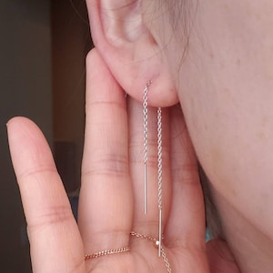 Sterling silver long threader earrings. Chain bar earrings. S925