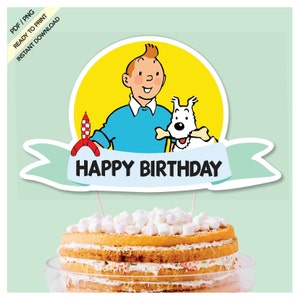Tin Tin Printable Party Kit DIGITAL- Cake Topper -Banner-PDF PNG Party Supplies Instant Download
