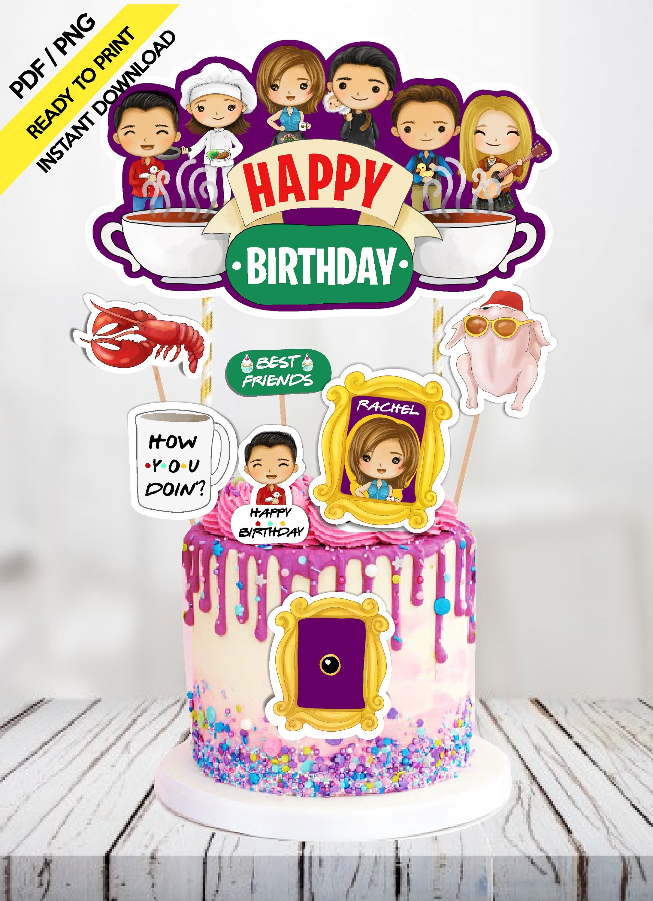 FRIENDS Cake Topper- Instant Digital Download -Printable-PDF / PNG Party  Supplies Decoration Happy Birthday - Etsy México, image size:2175x3000