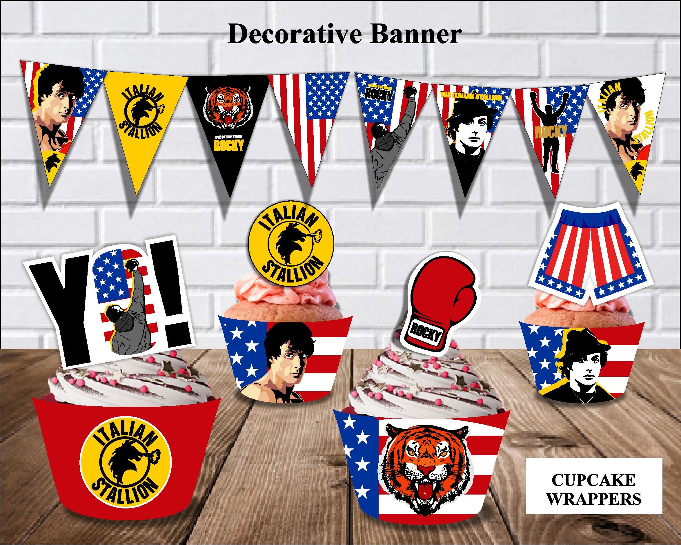 Rocky Balboa Box Party kit decoration Topper-Banner Invitation Digital Download Printable-PDF ...
