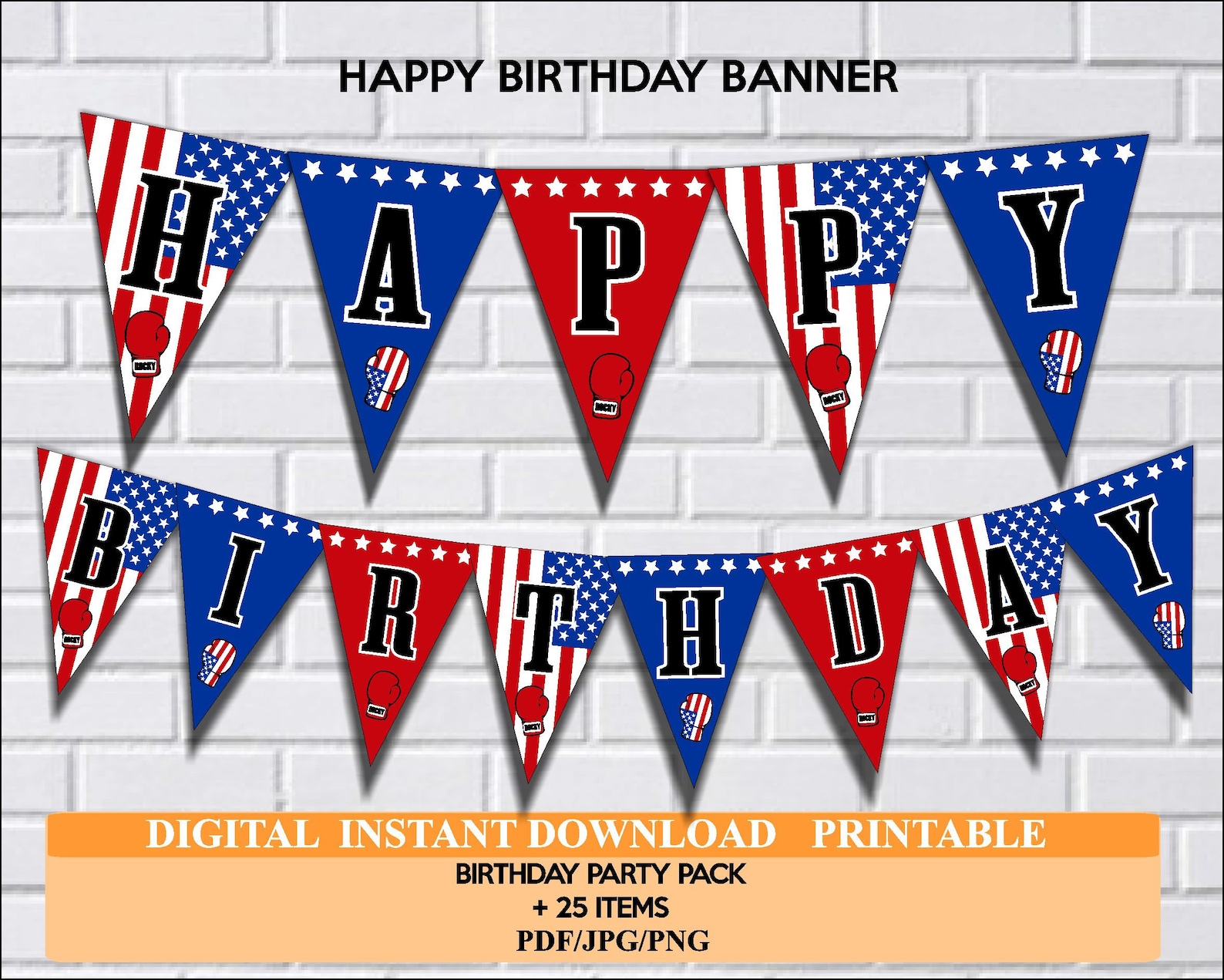 Rocky Balboa Box Party kit decoration Topper-Banner Invitation Digital Download Printable-PDF ...