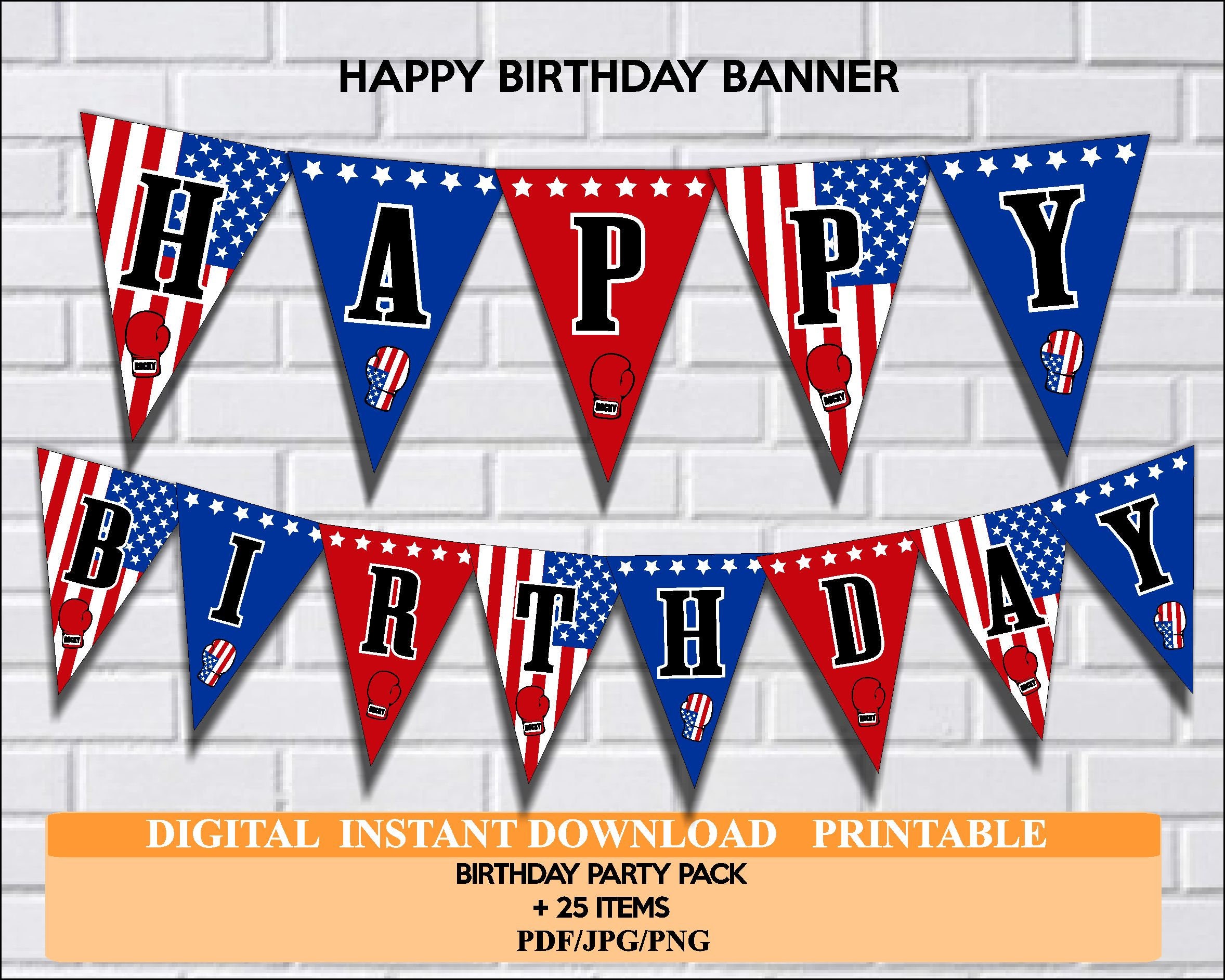 Rocky Balboa Box Party kit decoration Topper-Banner Invitation Digital Download Printable-PDF ...