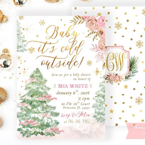 Winter Baby Shower Invitation Baby It's Cold Outside Gold - Etsy