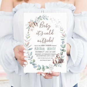 Printable DIY Card Cards Invite Invites Baby it/'s cold outside Boho Wreath Rustic Invitation Invitations Winter Baby Shower Invitation