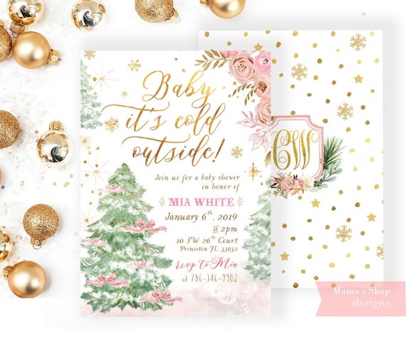Printable DIY Card Cards Invite Invites Baby it/'s cold outside Boho Wreath Rustic Invitation Invitations Winter Baby Shower Invitation