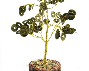Chinese Money Tree Etsy - chinese coin feng shui money tree !   for vastu table home decor wealth health good luck financial gains gift!    golden wire size 7 8 inch