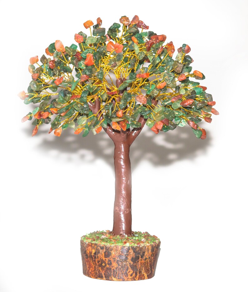 Green Aventurine Carnelian Natural Gemstone Tree Wired Sculpture Gift Bonsai Fortune Good Luck Chakra Tree For Energy Wealth Prosperity - 